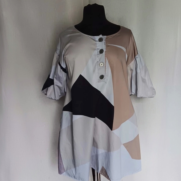 *Altered* (SEE NOTES) VTG Marimekko Mika Piirainen Geometic Puff Sleeve Dress - Picture 2 of 10